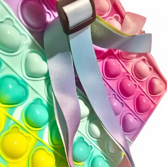 Rainbow Pop It Purse with Zipper & Adjustable Strap Sensory Fidget Crossbody Bag - Picture 2 of 3